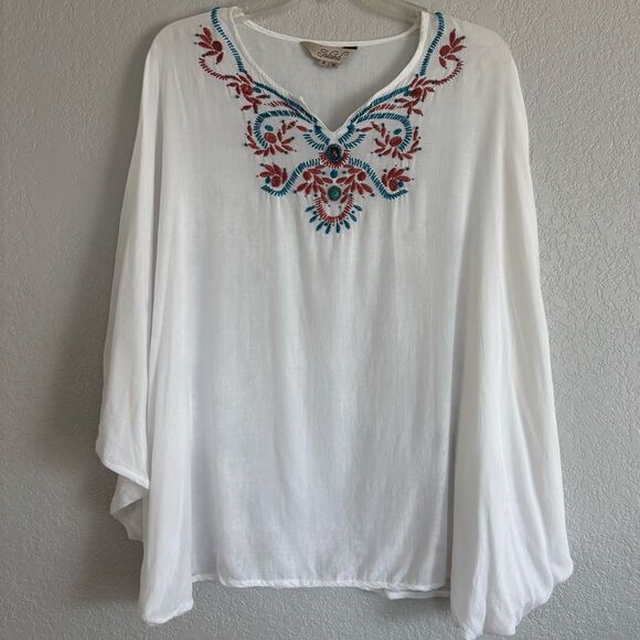 Island Boho White Cotton Embroidered Beaded Tunic Top - Picture 1 of 10